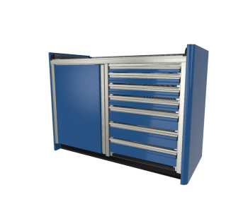 blue custom aluminum ctech manufacturing two opening base cabinet with decorative radius end corners and adjustable toe kick base