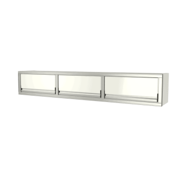 white custom aluminum ctech manufacturing three opening overhead cabinet with gas strut assisted top swing doors and lightweight extruded frame