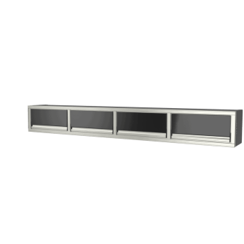 custom black aluminum ctech manufacturing four opening overhead cabinet with flip-up gas strut assisted latching doors