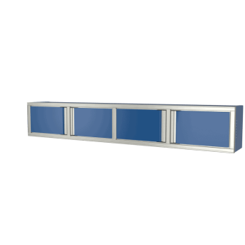 custom blue aluminum ctech manufacturing four opening wall cabinet with pair swinging doors and adjustable shelving
