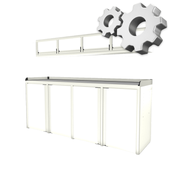 midnight blue custom aluminum ctech manufacturing w1000 configurable cabinet package with four opening base cabinet and four opening overhead cabinet