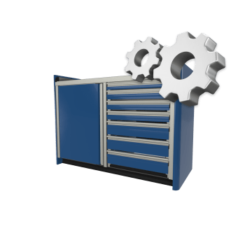 blue custom aluminum ctech manufacturing two opening base cabinet with decorative radius end corners and adjustable toe kick base