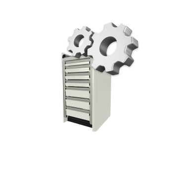 white custom aluminum ctech manufacturing one opening base cabinet with premium aesthetic radius corners and bank of latching drawers