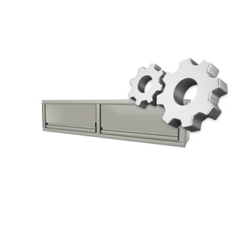 gray custom aluminum ctech manufacturing two opening overhead cabinet with gas strut assisted swing up latching doors and powder coat finish