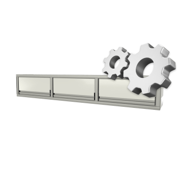 white custom aluminum ctech manufacturing three opening overhead cabinet with gas strut assisted top swing doors and lightweight extruded frame