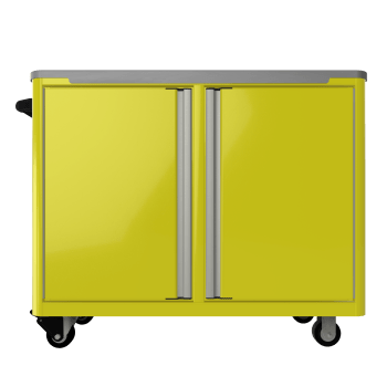 standard aluminum ctech manufacturing two opening caster cart with two latching cabinet doors and a push handle rolling on solid swivel casters