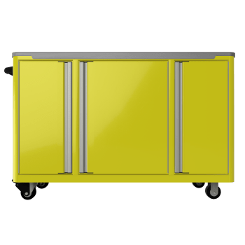 standard aluminum ctech manufacturing three opening caster cart 60" width mobile bulk storage system with open compartments and seamless metal worktop