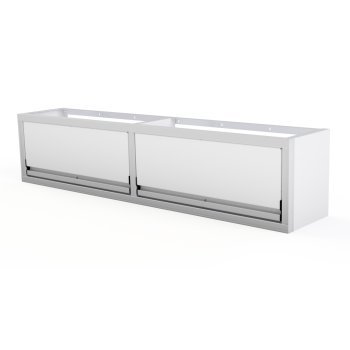 white aluminum ctech manufacturing econo trailer overhead cabinete 72 inches wide with gas strut assisted latching top swing doors