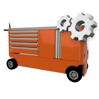 custom orange aluminum ctech manufacturing configurable mini cart with dedicated push/pull/tow chassis, smooth worktop, and interior chassis storage for pit lane functionality