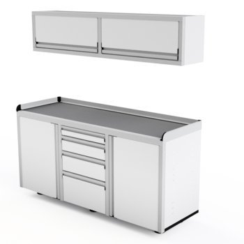 white aluminum ctech manufacturing econo6 garage cabinet package cabinet door and drawer combination base cabinet with matching overhead cabinet