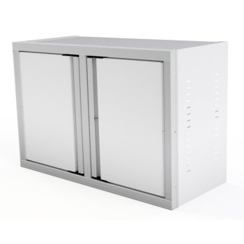 white aluminum ctech manufacturing econo garage wall cabinet 36 inches wide with pair swinging doors and adjustable shelving