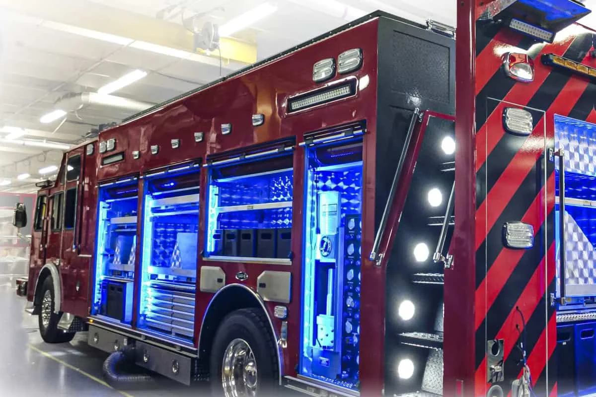 Red EOne Fire Truck With Bay Doors Open